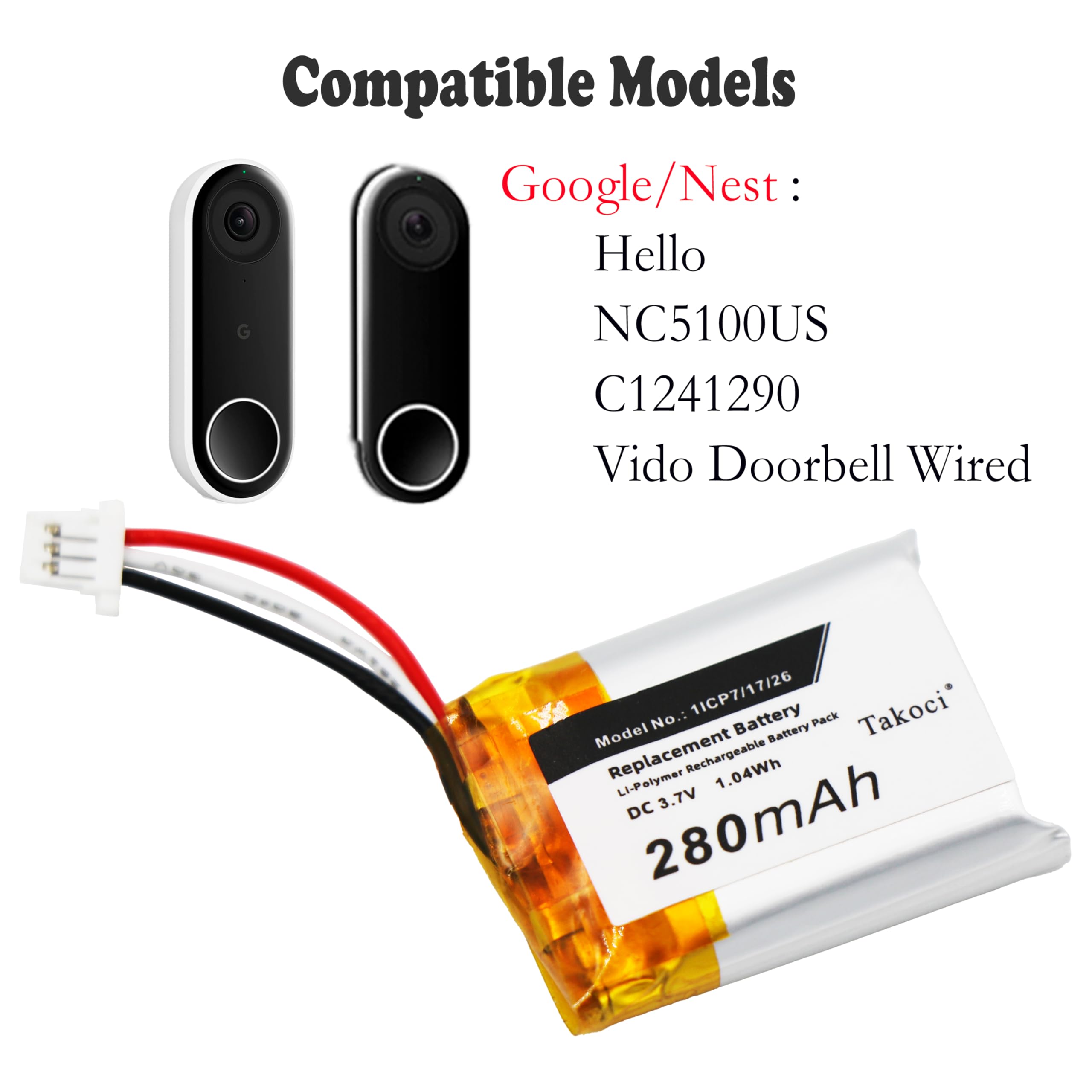 Amazon.com: TAWUZUOR Replacement Nest Doorbell Battery for